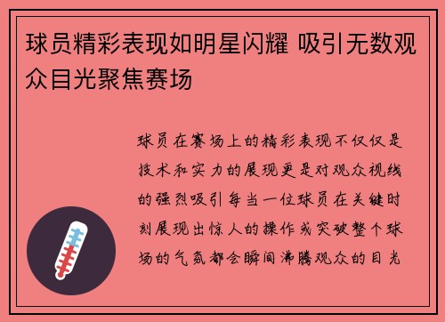球员精彩表现如明星闪耀 吸引无数观众目光聚焦赛场